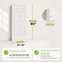 Porte intérieure moderne en MDF moulé, 6 panneaux, 30x80 po, blanc apprêté, à âme creuse, style classique, pour cuisine et salle à manger, norme américaine
