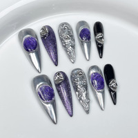 Lot de 10 faux ongles amande réutilisables, effet ombré blush, avec croix métallique gothique, pour pose rapide, finition brillante, style French Manucure