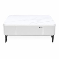 Table Basse Moderne en Bois Blanc Brillant à Bords Courbes, Multi-Sections, avec Plateau en Verre, Durable et Écologique – Prix de Gros