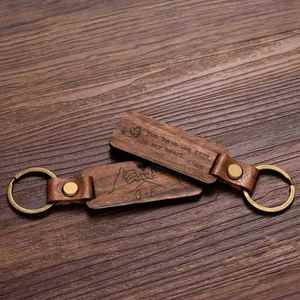 Custom Leather Wooden Keychain, <b>Personalised</b> <b>Keyring</b> Engraved Name <b>Car</b> Key Labels Retro for Friends Lovers Family Gift - Product Image 3