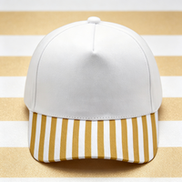 Casquettes de baseball 100 % coton à logo personnalisé, design rayé vierge, visière incurvée, 5 panneaux, chapeaux de sport avec visière imprimée rayée jaune et blanche