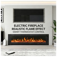 Meuble TV moderne avec plateau en verre, affichage LED flamme 3D simulée, cheminée électrique, télécommande, console multimédia, classe A+ énergie