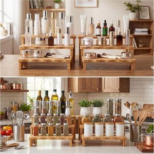 Lot de 6 supports à cupcakes en <span class=keywords><strong>bambou</strong></span> et présentoirs à étages pour événements commerciaux, supports rustiques pour buffet de desserts et repas festifs - Product Image 3