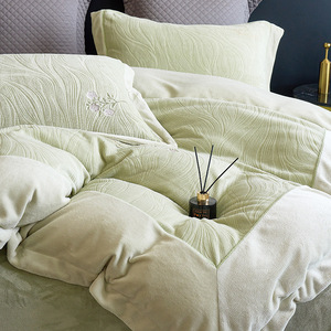 Miminkang <b>Bedding</b> <b>Set</b> Four Piece Winter Warm Milk Fleece Plants And Flowers Pattern Simple Style Reactive Dyeing - Product Image 2