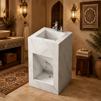 2026 Lavabo sur pied de style musulman en pierre de quartz, ardoise, roche et marbre, avec bac de lavage des pieds en forme de cube, pour salle de bain