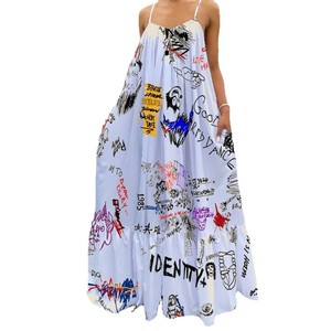 <b>Spaghetti</b> Strap Printed <b>Long</b> Dress Women Casual Vintage Maxi Dress Daily Wear Fashion Summer Dress - Product Image 4