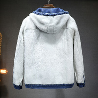 Nouvelle veste d'hiver pour homme coupe slim coupe-vent épaisse et chaude en denim doublée de fausse fourrure avec capuche intégrée pour jeunes hommes
