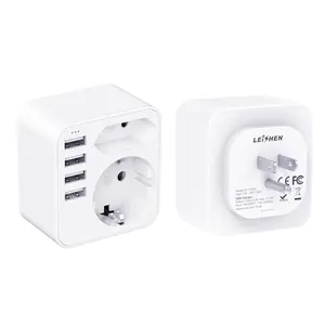 Leishen 4 USB-A EU to US Travel Adapter with Earthing Contact 2 Pin to 3 Pin Plug Ataptor for America Canada British More