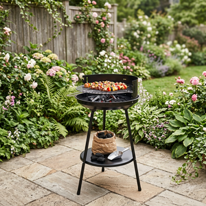 Parrilla de Carbón Portátil Moderna de Cerámica y Hierro Fundido BestBQ, Mini Ahumador de Barbacoa Negro, Fácil de Limpiar, 38 cm de Espacio de Cocción, con Carrito, para Uso Doméstico - Product Image 3