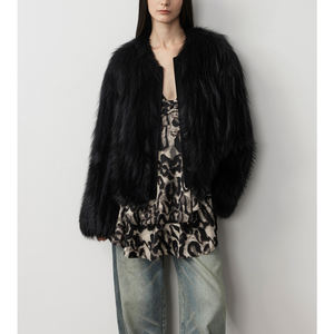 <strong>Lady</strong> Girl's Winter Fox Fur <strong>Coat</strong> Easy Casual Light Airy Artistic Vertical <strong>Car</strong> Strip Thick Lining Silk Breathable Trench - Product Image 4