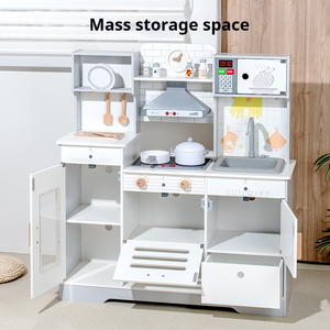 Maison de poupée Montessori <span class=keywords><strong>en</strong></span> <span class=keywords><strong>bois</strong></span> à grande échelle, lumière sonore électronique, <span class=keywords><strong>cuisine</strong></span> simulée, jouets éducatifs précoces pour enfants bébés garçons - Product Image 5