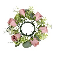 Kunstbloemenkrans Kaarshouder Decor Bruiloft Tafel Middelpunt Witte Roos Bloemstuk Rustieke Decoraties