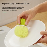Brosse de nettoyage manuelle pour cuisine domestique, en forme de cactus, pour vaisselle et pots de plantes, à long manche, en fibre plastique PP Nano