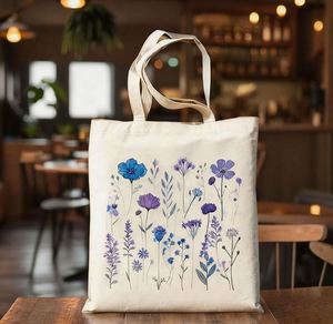 Custom Travel Gifts Recycled Cotton Inner Pocket Zipper Flower Aesthetic <b>Canvas</b> Tote Shopping <b>Bags</b> - Product Image 1