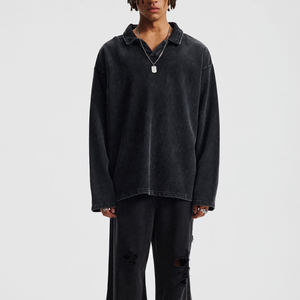 Pull-over de golf pour homme en coton 100% léger, à col bloc uni, imprimé, décontracté, à manches longues, t-shirts polo - Product Image 4