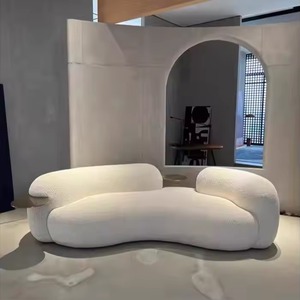 Divano Sezionale a <span class=keywords><strong>S</strong></span> di Lusso per Soggiorno, Divano Arcuato in Pelliccia di Agnello Color Crema per Casa, Hotel, Salone di Bellezza - Product Image 4