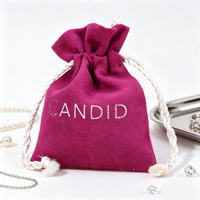 Petit sac à cordon en velours imprimé argenté personnalisé, pochette anti-poussière pour colliers, boucles d'oreilles, bracelets, emballage cadeau en suède pour bijoux