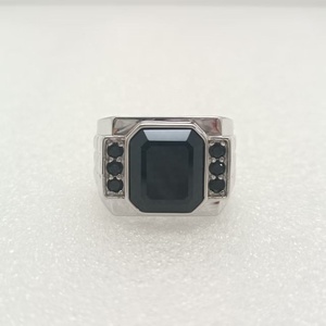 Anello da uomo <span class=keywords><strong>ottomano</strong></span> <span class=keywords><strong>turco</strong></span> argento 925 grande quadrato nero agata Hip Hop anello gioiello resistente - Product Image 2