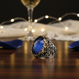 Anillos de Plata de Ley 925 con Zirconia Azul, Estilo Turco Moderno, con Engaste de Bisel, para Hombre, Regalo para Boda, Compromiso, Aniversario o Fiesta - Product Image 3