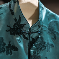 Gilet bleu ample sans manches à col montant en velours côtelé de soie, style chinois, pour femme, modèle 5652