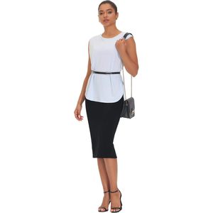 Falda lápiz de cintura alta para mujer FOXA, elástica, ajustada, midi, con abertura trasera debajo de la rodilla - Product Image 6