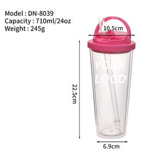 Tumbler personalizzabile a doppio coperchio per andare nuova tazza da tè a bolle in plastica a doppia parete con manicotto di paglia a foro largo per bevande Boba - Product Image 3