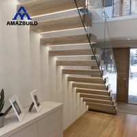 AMAZBUILD Kits d'escaliers flottants modernes en verre trempé pour intérieur, durables et écologiques, construction Acier+Bois+Verre pour Villa