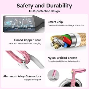 100W High-Speed 5 in 1 Data <b>Cable</b> Fast Charging Nylon Braided Multifunction <b>USB</b> Type C Charger <b>Cable</b> <b>USB</b> <b>Cable</b> - Product Image 5