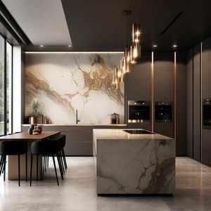 Diseños de gabinetes de cocina de comedor de vidrio ecológicos ignífugos modulares de lujo de ingeniería completa estándar grande de alta calidad para - Product Image 1