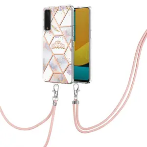 Uma série quadro mármore flores luxo padrão IMD + TPU caixa do telefone cordão para LG Stylo 7 5G