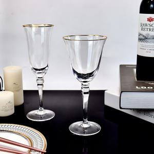 Ensemble de verres à vin en cristal à bord doré de luxe, flûte à champagne de mariage, gobelet à eau, pied en boule, vaisselle pour banquet, hôtel - Product Image 4