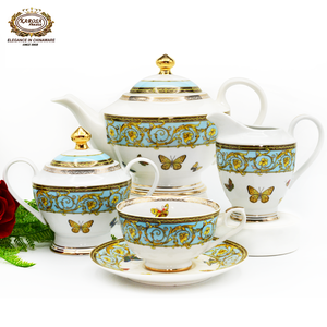 ชุดน้ำชาเซรามิกสไตล์คลาสสิกสุดหรู ชุดกาแฟพอร์ซเลนสีทอง พร้อมกาน้ำชา หม้อใส่น้ำตาล หม้อใส่นม - Product Image 1