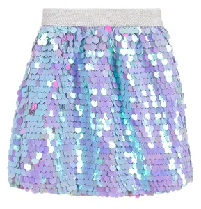 Wholesale Customized Metallic Elastic Waist Girls Flipping Sequin Short Skirt for Summer