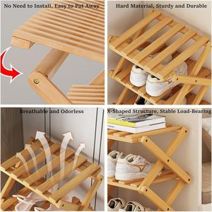 Wooden Multi Layer <b>Shoe</b> <b>Rack</b> 26x26x54cm Foldable <b>Storage</b> Shelf For Home Bedroom Dormitory - Product Image 3