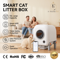 Litière pour chat OEM intelligente, autonettoyante, désodorisante, avec surveillance électrique, caméra vidéo, IA, grande capacité 72L et quatre couches