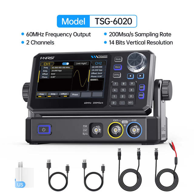 FNIRSI TSG6020 2026 Latest Signal Generator 60MHz Dual Channel Arbitrary Waveform Generator 200MSa/s 14Bit DDS Touchscreen