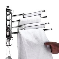 Toallero Giratorio Plegable Moderno, Instalación sin Taladro, para Baño de Hotel, Acero Inoxidable 304 Pulido, Cuatro Barras, de Lujo