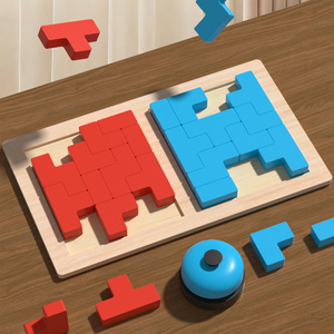 CE CPC Blocs de combat rouges et bleus en bois, jeu de logique spatiale <span class=keywords><strong>Tetris</strong></span> à empiler pour enfants - Product Image 1