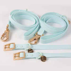 Correa y Collar para Perro Impermeables de Color Azul, Ajustables, con Logotipo Personalizado, Recubiertos de PVC - Product Image 1