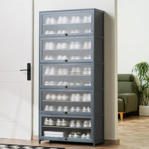Meuble à chaussures d'intérieur simple, multi-niveaux, anti-poussière, pour usage domestique et appartements locatifs, gris - Product Image 1