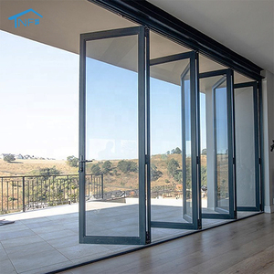 Porte extérieure en aluminium à <span class=keywords><strong>double</strong></span> vitrage moderne sur mesure NFRC américaine, porte patio pliante en aluminium, porte en verre pliante - Product Image 1