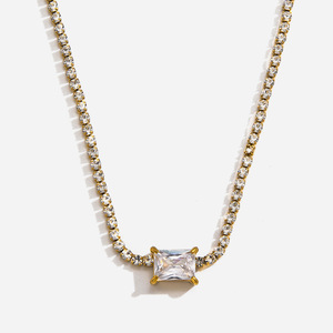 Zircon <b>Cross</b> Pendant Necklace Gold <b>Chain</b> Claw Setting Everyday Wear Geometric Design Stainless Steel Jewelry for Women - Product Image 1