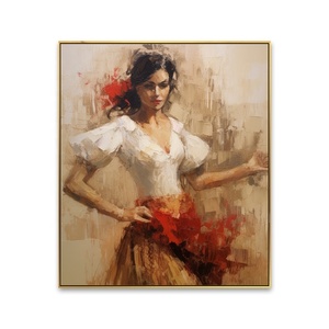 Pintura al Óleo sobre Lienzo Hecha a Mano de Bailarina de Flamenco Española Moderna, para Decoración de Pared en Hogar, Oficina u Hotel, Figura-Flamenco118 H - Product Image 1