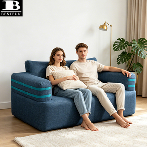 Canapé gonflable imperméable bleu denim avec pompe à air auto-gonflante pour l'extérieur, la plage, les stations balnéaires, le camping et l'intérieur - Product Image 5