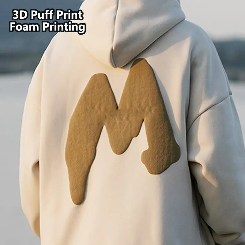 High Quality Unisex Contrast Stitch Hoodie Custom Logo Puff Printing Organic Cotton 3d Foam Print Hoodie Oversized Men's Hoodies