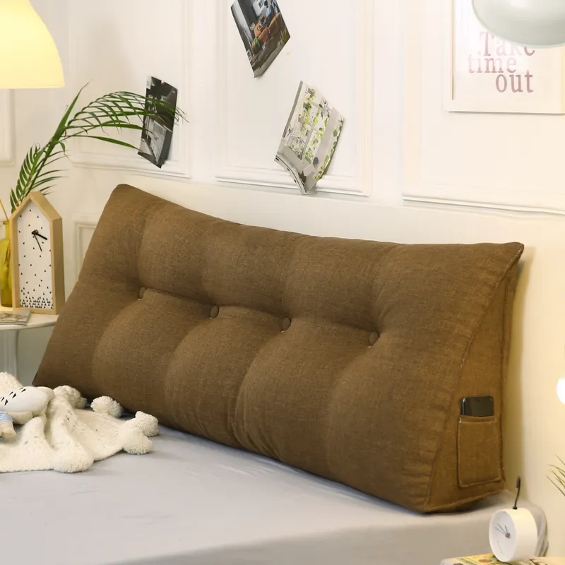 Solid Color Bed Back Cushion Triangular Wedge Pillow Long Bolster Removable Washable Sofa Backrest Cushions