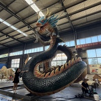 Modèle de dragon chinois animatronique de 40 m, statue de dragon réaliste en mouvement, yeux lumineux, pulvérisation d'eau, décoration de parc à thème