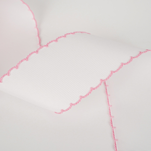 <span class=keywords><strong>Ruban</strong></span> gros-grain blanc en dentelle crochetée <span class=keywords><strong>avec</strong></span> points de lune et points bouclés roses pour la confection d'accessoires capillaires pour filles - Product Image 5