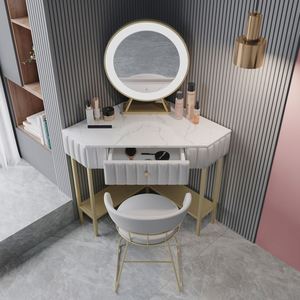 Nordic <strong>Corner</strong> <strong>Small</strong> Bedroom Marble Triangle Shape Light Luxury <strong>Corner</strong> <strong>Dressing</strong> <strong>Table</strong> with Slender Gold Metal Bracket - Product Image 5