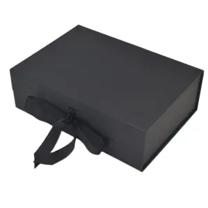 Доставка Складная жесткая бумажная картонная матовая черная индивидуальная печать логотипа Магнитная подарочная упаковочная коробка с лентой для малого бизнеса